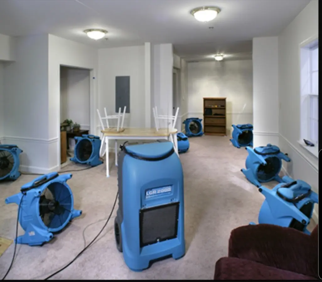 Air movers and dehumidifier setup for Water Extraction & Removal in Streamwood